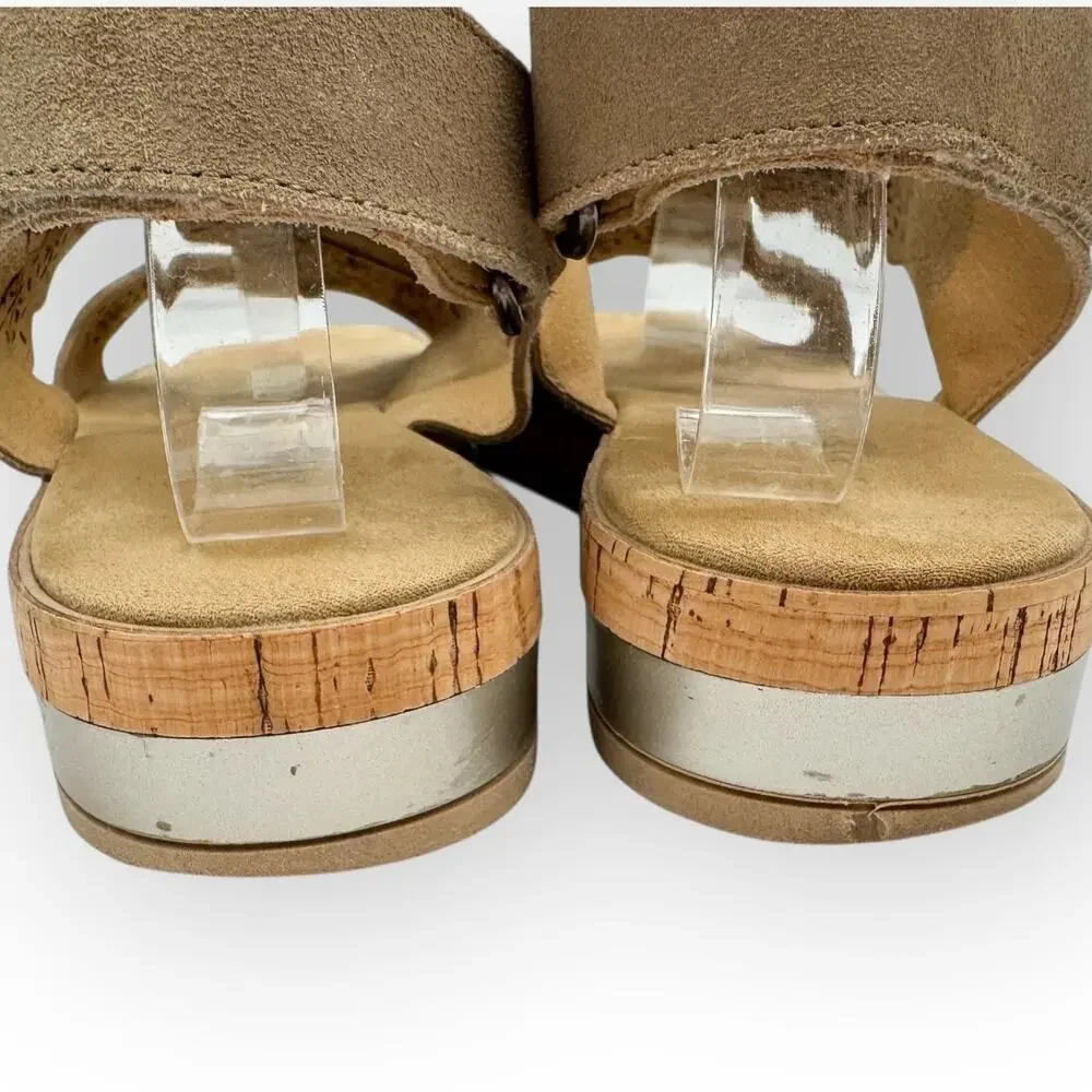Sesto Meucci Sandals 8.5 Tan Suede Laser Cut‎ Floral Studded Wedge Boho Italian